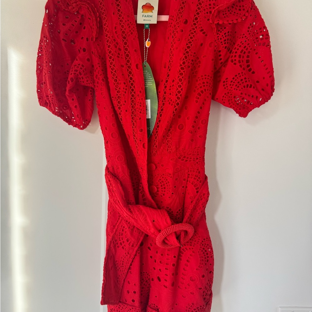 FARM Rio Vibrant Red Eyelet romper - Picture 3 of 7